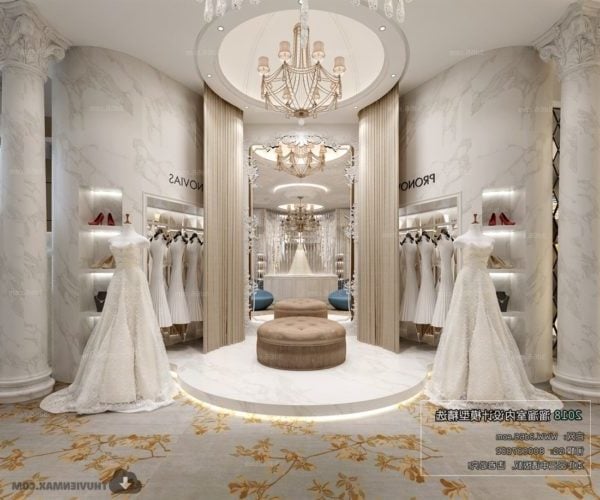 Minimalistyczna scena wnętrza sklepu mody ślubnej
