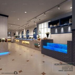 Modelo 3d da cena interior do restaurante do hotel mediterrâneo