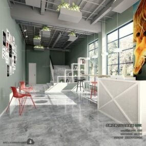 Oficina minimalista espacio de recepción escena interior modelo 3d