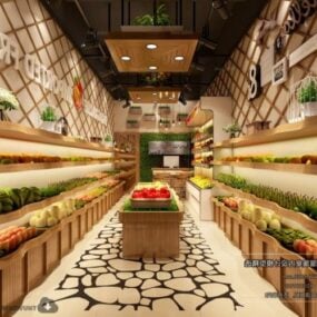 Escena interior del restaurante de frutas y verduras modelo 3d
