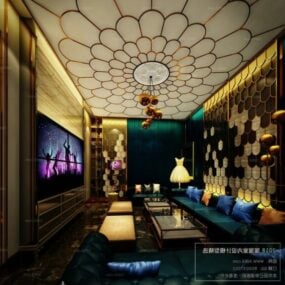 Golden Decor Karaoke Room Interior Scene 3d model
