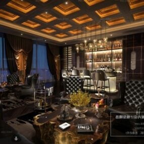 Luxuriöses Wohnzimmer mit Weinbar, Innenszene, 3D-Modell
