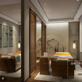 Escena interior de la sala de masajes del spa chino modelo 3d