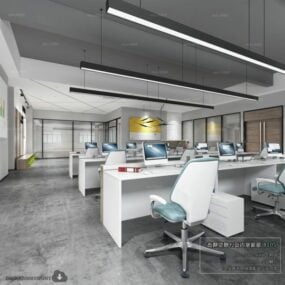Modello 3d della scena interna dell'area di lavoro moderna dell'ufficio