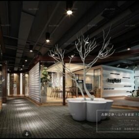 Escena interior de diseño de oficina de empresa moderna modelo 3d