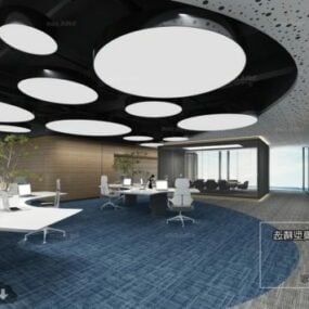 Escena interior de oficina de techo redondo moderno modelo 3d