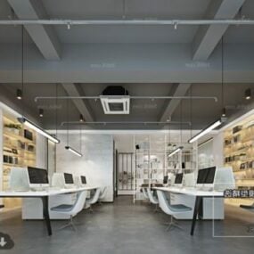 Apple モニターの近代的なオフィスのインテリア シーン 3D モデル