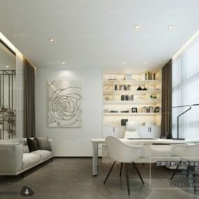 Mô hình nội thất phòng tiếp tân màu trắng 3d