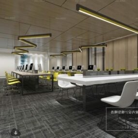 Modelo 3D de cena interior de escritório com espaço de trabalho minimalista
