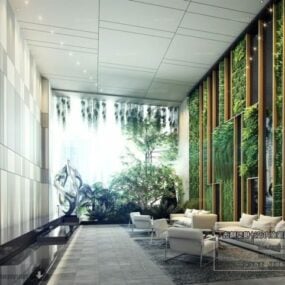Dinding Hijau Model 3d Pemandangan Interior Ruang Lounge Hotel
