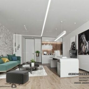 Espaço de trabalho moderno em casa, modelo 3D da cena interior