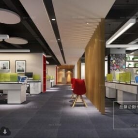 現代のオフィス作業スペースのインテリアシーン3Dモデル