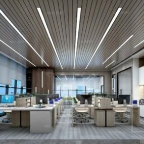تصميم نظيف لمساحة العمل المكتبية للمشهد الداخلي ثلاثي الأبعاد