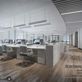 Modelo 3d de cena interior de espaço de trabalho de escritório minimalista