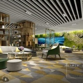 Modelo 3D da cena interior do espaço da empresa de decoração de parede verde