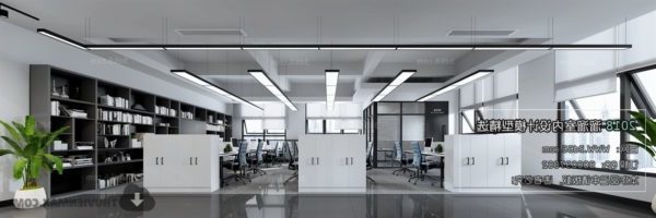 Typical Modern Office Workspace Interior Scene