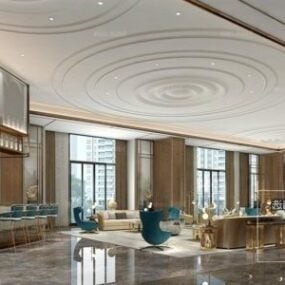바 인테리어 장면이 있는 호텔 홀 공간 3d 모델