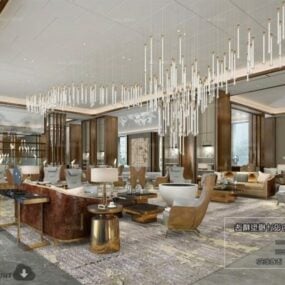 Luxury European Hotel Restaurant Interior Scene 3d model