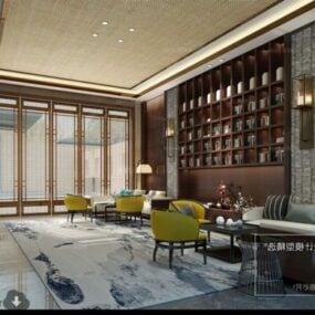 Mô hình 3d cảnh nội thất thư viện gia đình Trung Quốc