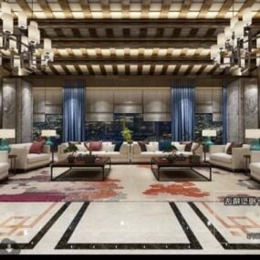 Hotel-Innenszene mit großer Halle, 3D-Modell