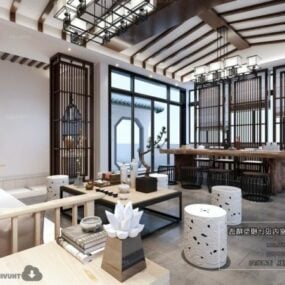 Tyylikäs kiinalainen teehuoneen sisätilojen 3d-malli