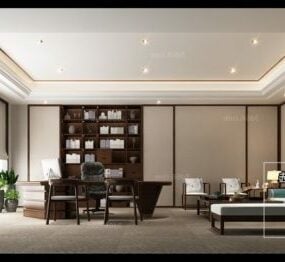 Modello 3d della scena interna del soggiorno del capo dell'azienda