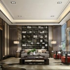 Escena interior de sala de estar de belleza china modelo 3d