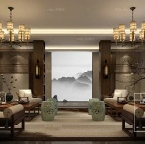 Modello 3d di scena interna della spa di lusso vintage cinese