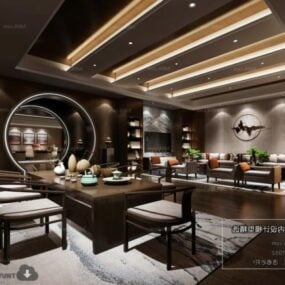 सुरुचिपूर्ण डिजाइन चाय रेस्तरां आंतरिक दृश्य 3डी मॉडल
