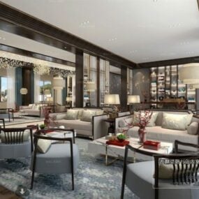 Villa de lujo moderna sala de estar escena interior modelo 3d