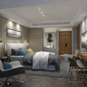 Schlafzimmer mit Badezimmer im 3D-Modell der Innenszene