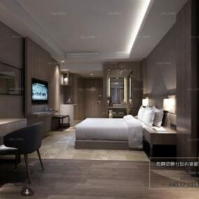 نموذج مشهد داخلي لغرفة نوم فندق بني فاخر ثلاثي الأبعاد