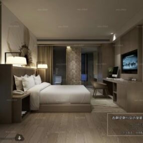 आधुनिक सरल बेडरूम होटल आंतरिक दृश्य 3डी मॉडल