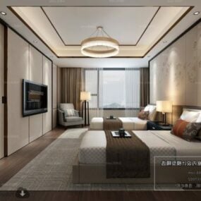 Elegant Hotel Twin Bedroom Interior Scene 3d model