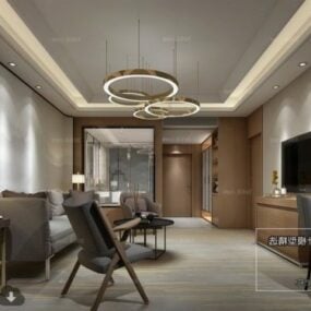 3D модель роскошного гостиничного номера с диваном. Интерьер сцены