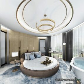 3D модель интерьера гостиничного номера с круглой кроватью