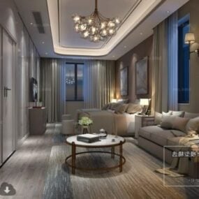 Adegan Interior Kamar Hotel Tempat Tidur Twin model 3d