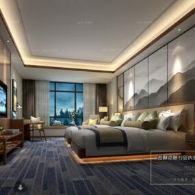 Modern Tasarım Otel Yatak Odası İç Sahne 3d modeli