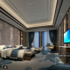 Modelo 3D da cena interior do quarto de hotel com duas camas