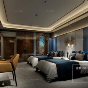 Hotel-Innenszene mit zwei Einzelbetten, 3D-Modell