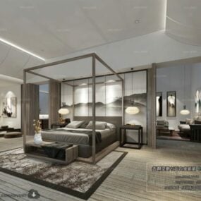 Modern Chinese Poster Bedroom Interior Scene 3d model