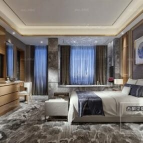 Holzwand-Hotelschlafzimmer-Innenszene 3D-Modell