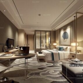 Modello 3d della scena interna della camera da letto di lusso dell'hotel