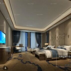 Hotelowa scena z podwójnym łóżkiem, dużą sypialnią Model 3D