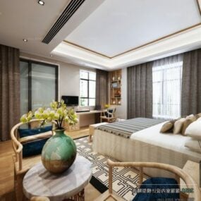 Kompaktes 3D-Modell der Innenszene eines Hotelschlafzimmers