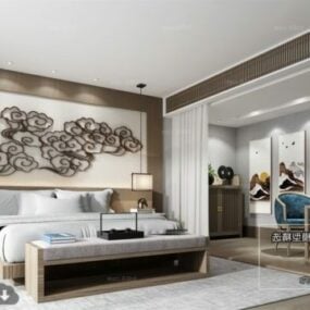 चीनी लक्जरी सुरुचिपूर्ण मास्टर बेडरूम आंतरिक दृश्य 3डी मॉडल