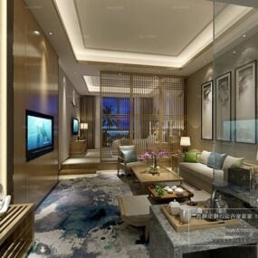 Modelo 3D da cena interior do quarto do estúdio do hotel moderno