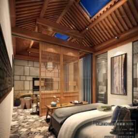 Log Ceiling Bedroom Interior Scene 3d model
