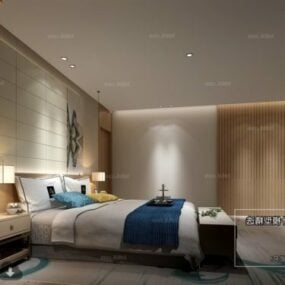 Modello 3d di scena interna della camera da letto moderna in stile giapponese