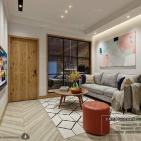 3D-Modell der Innenszene eines Familienzimmers im nordischen Stil